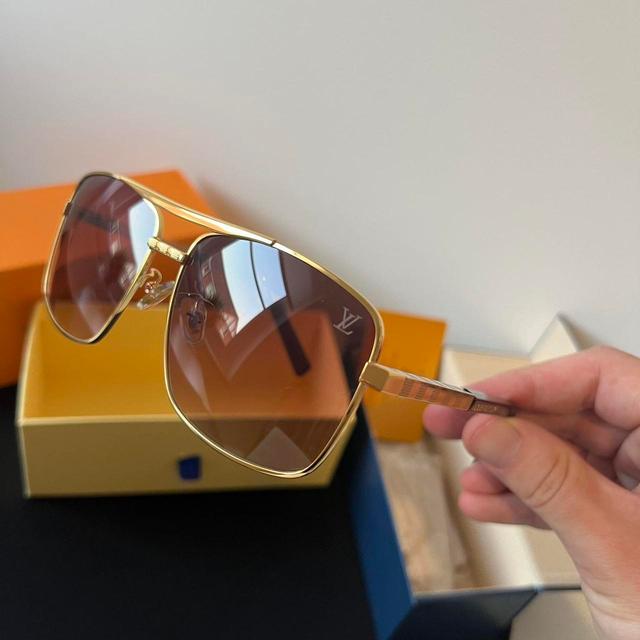 Louis Vuitton Men's Square Sunglasses - Gold/Brown on Productcaster.