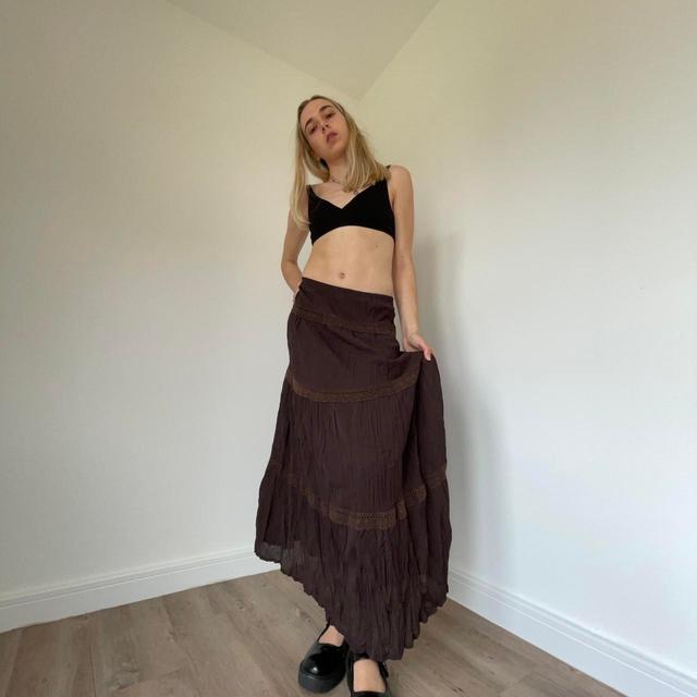 Vintage Women's Polyester Skirt - Brown - 30" on Productcaster.