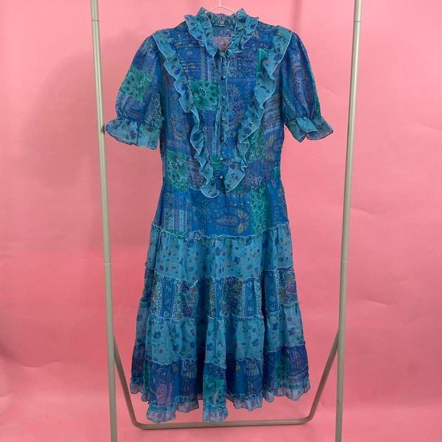 Vintage Women's Midi Dress - Blue/Gold - One size on Productcaster.