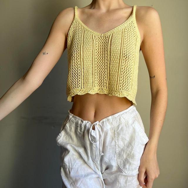 Preloved Women's Crop top - Yellow/Cream - 10 on Productcaster.