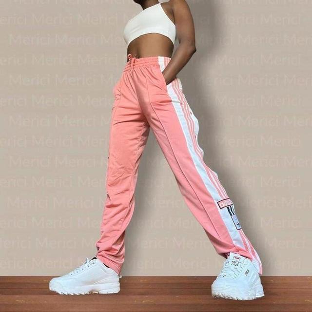 Adidas Women's High waisted Trousers - Pink/White - UK 8 on Productcaster.