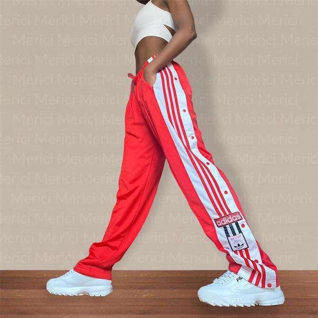 Adidas Women's Flare Printed Trousers - White/Red - UK 12 on Productcaster.