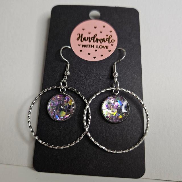 Handmade Women's Earrings - Pink/Silver on Productcaster.