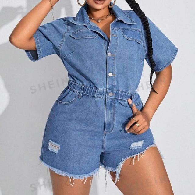 Shein Curve + Plus Women's Playsuit - Blue - UK 22 on Productcaster.