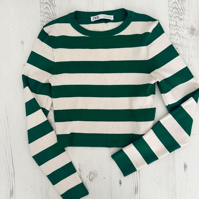 Zara Women's Jumper - Green/White - M on Productcaster.