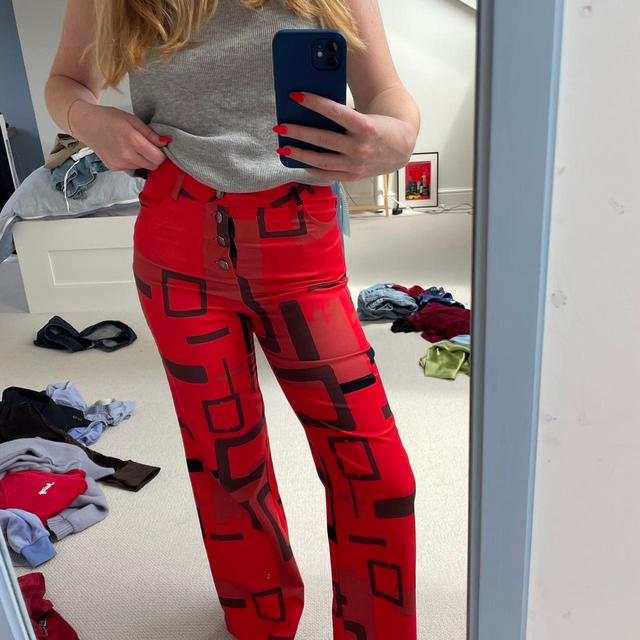 Women's Printed Trousers - Red/Black - UK 6 on Productcaster.