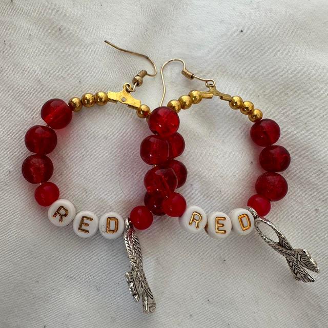 Women's Earrings - Red/Gold on Productcaster.