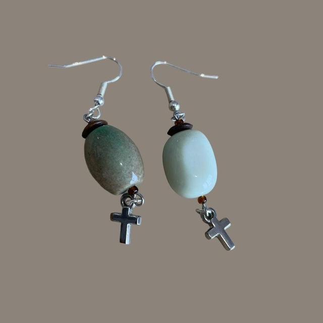 Reworked Women's Earrings - Green/Silver on Productcaster.