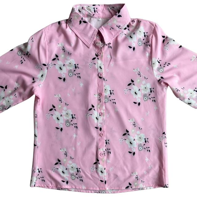 Vintage Women's Blouse - Pink/White - S on Productcaster.