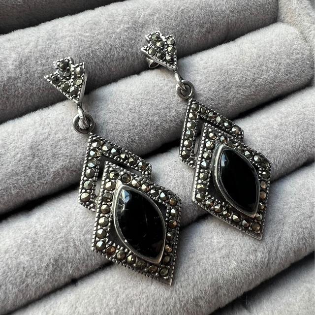 Vintage Women's Earrings - Silver/Black on Productcaster.