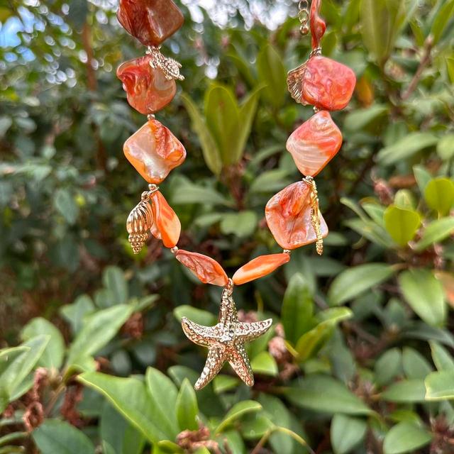 Women's Necklace - Orange/Gold on Productcaster.