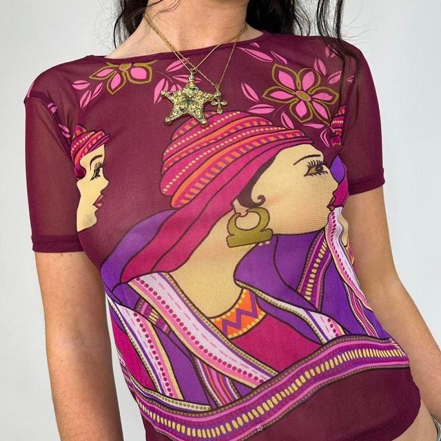 Vintage Women's T-shirt - Burgundy/Multi - 12 on Productcaster.