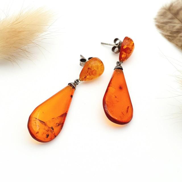 Vintage Women's Earrings - Orange/Silver on Productcaster.