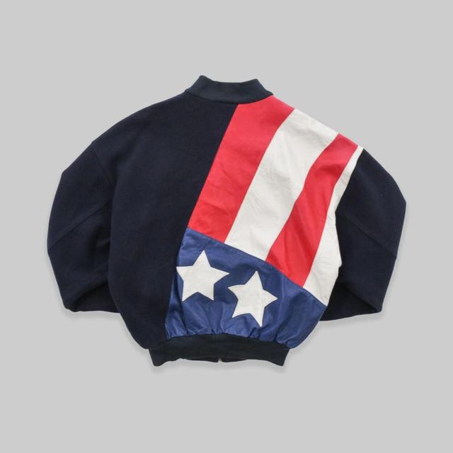 Vintage Men's Varsity Jacket - Navy/Red - M on Productcaster.