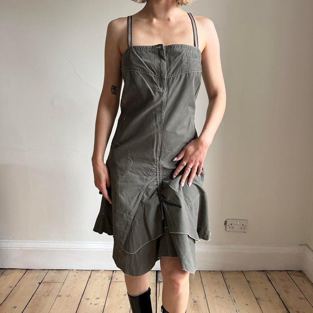 Vintage Women's A-line Dress - Khaki/Green - M on Productcaster.