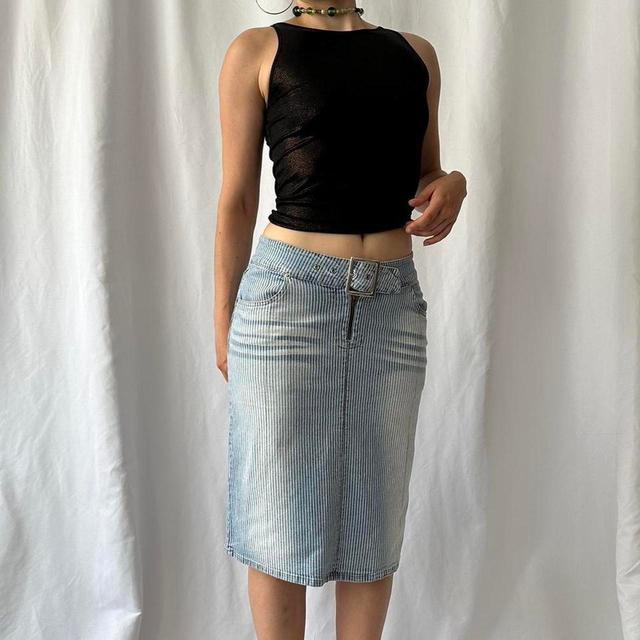 Vintage Women's Maxi Skirt - Blue/White - S on Productcaster.