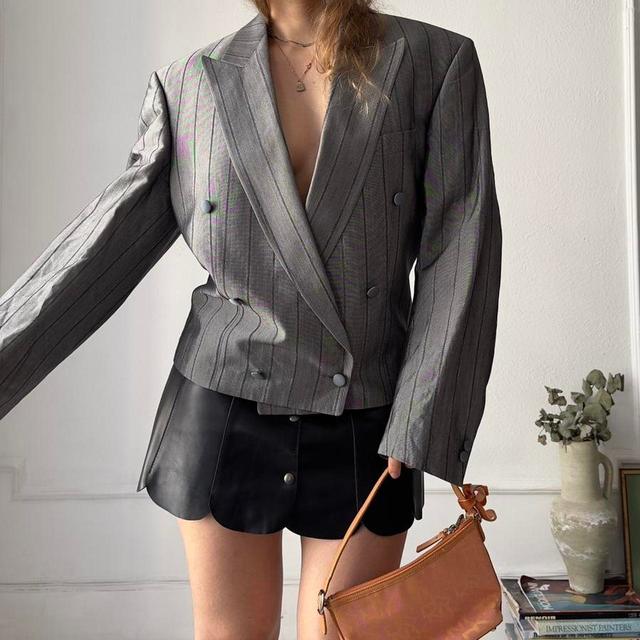 Vintage Women's Blazer Jacket - Grey/Silver - M on Productcaster.