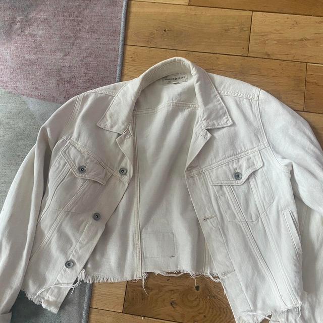 Vintage Women's Denim Jacket - White/Cream - M on Productcaster.