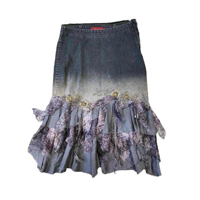 Vintage Women's Party Skirt - Blue/Navy - UK 12 on Productcaster.