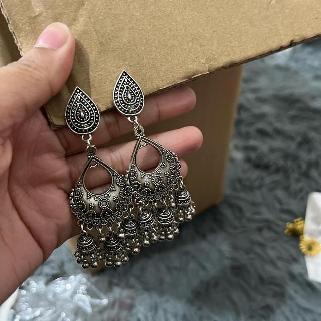 Women's Earrings - Silver/Grey on Productcaster.