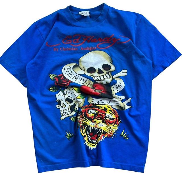 Ed Hardy Men's T-shirt - White/Blue - M on Productcaster.