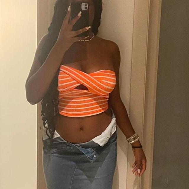 SHEIN Women's Crop top - Orange/White - 12 on Productcaster.