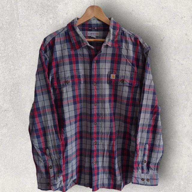 Carhartt Men's Shirt - Grey/Navy - XL on Productcaster.