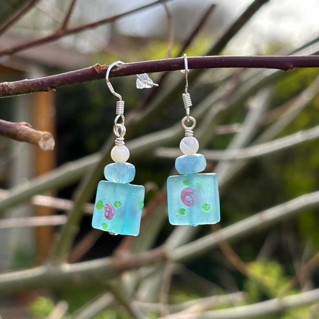 Handmade Women's Earrings - Blue on Productcaster.