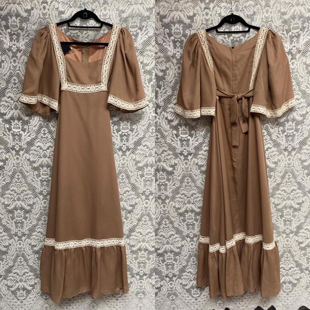 Vintage Women's Dress - Tan/Brown on Productcaster.