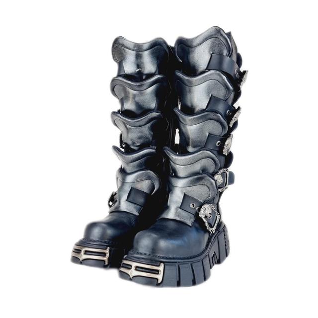 New Rock Men's Knee high Boots - Black/Silver - UK 6 on Productcaster.