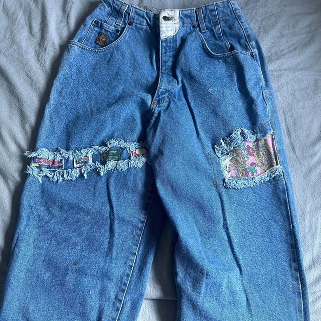 Vintage Women's Patched Jeans - Blue - UK 8 on Productcaster.