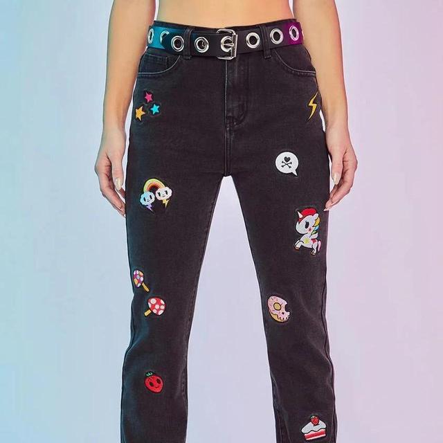 Dolls Kill Women's Embroidered Jeans - Black - UK 12 on Productcaster.