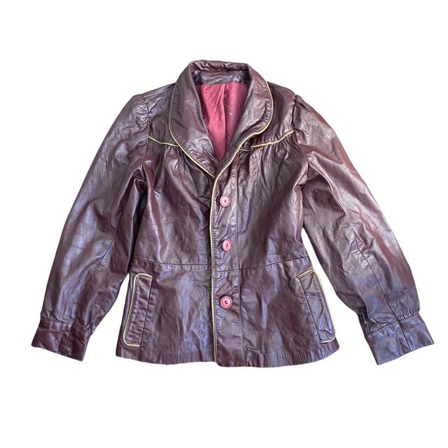 Vintage Women's Leather Jacket - Burgundy - S on Productcaster.