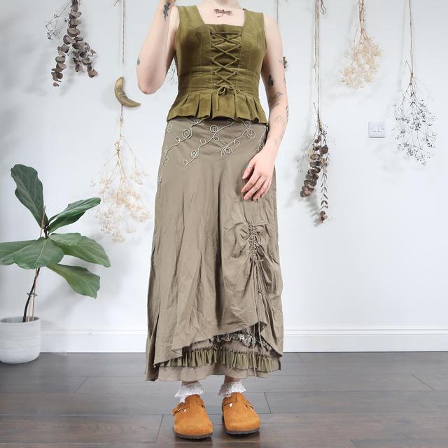 Vintage Women's Maxi Skirt - Khaki - UK 10 on Productcaster.