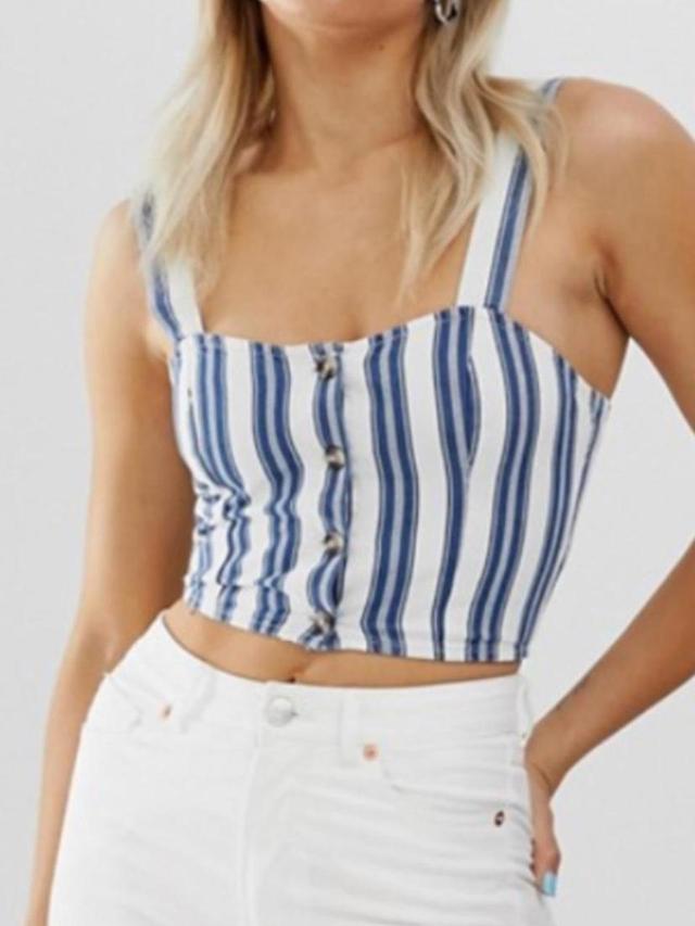 Monki Women's Crop top - White/Blue - S on Productcaster.