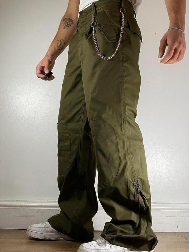 Vintage Men's Wide leg Patched Trousers - Khaki/Green - 34" on Productcaster.