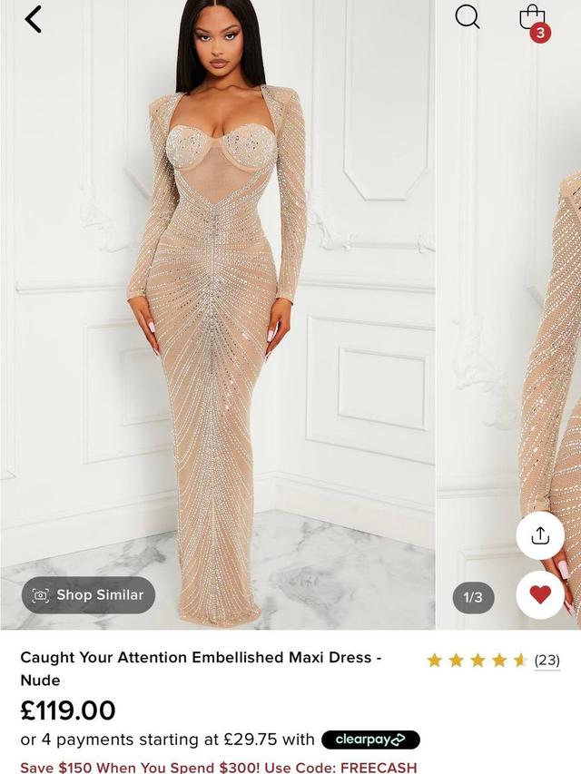 Fashion Nova Women's Party Dress - Gold/Cream - 14 on Productcaster.