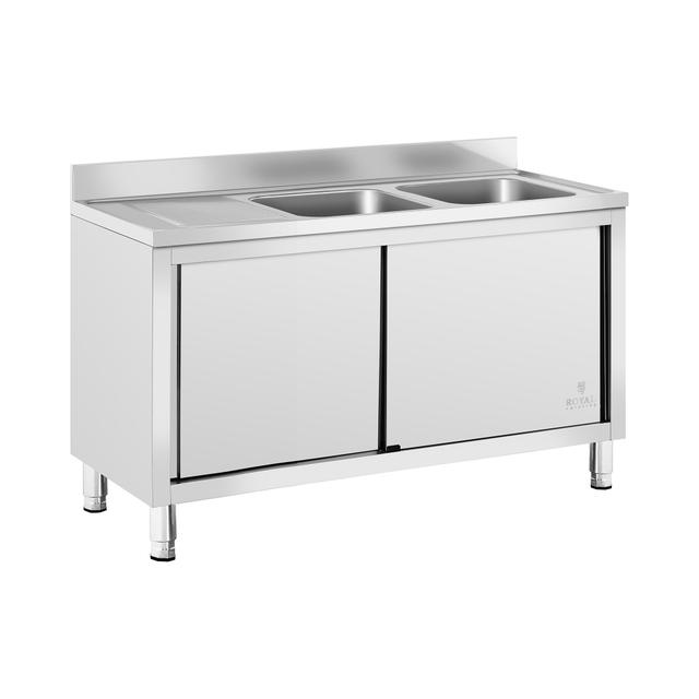 Chiuvetă de bucătărie comercială - 2 bazine - Royal Catering - oțel inoxidabil - 500 x 400 x 300 mm on Productcaster.