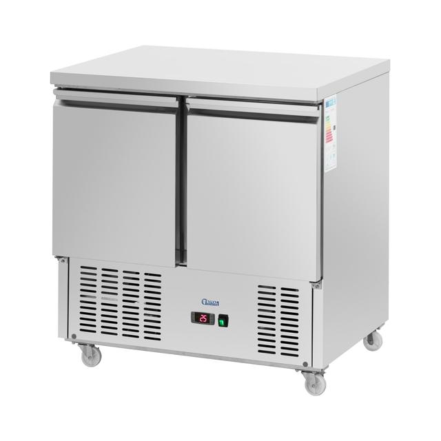 Frigider Saladette mobil - 240 l - 2 compartimente - 90 x 70 cm - clasa C - oțel inoxidabil - Royal Catering on Productcaster.