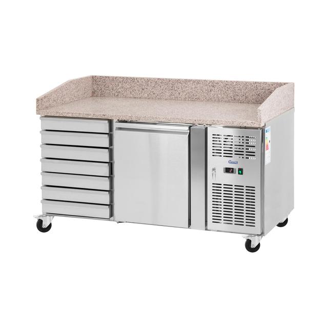 Hűtőasztal kerekekkel - 165 l - 1 rekesz - 7 fiók - 151 x 80 cm - B energiaosztály - rozsdamentes acél - Royal Catering on Productcaster.