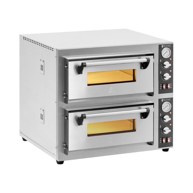 Cuptor electric pentru pizza - 4+4 x 25 cm - 2 camere - 8400 W - 400 V - piatră de argilă refractară - Royal Catering on Productcaster.