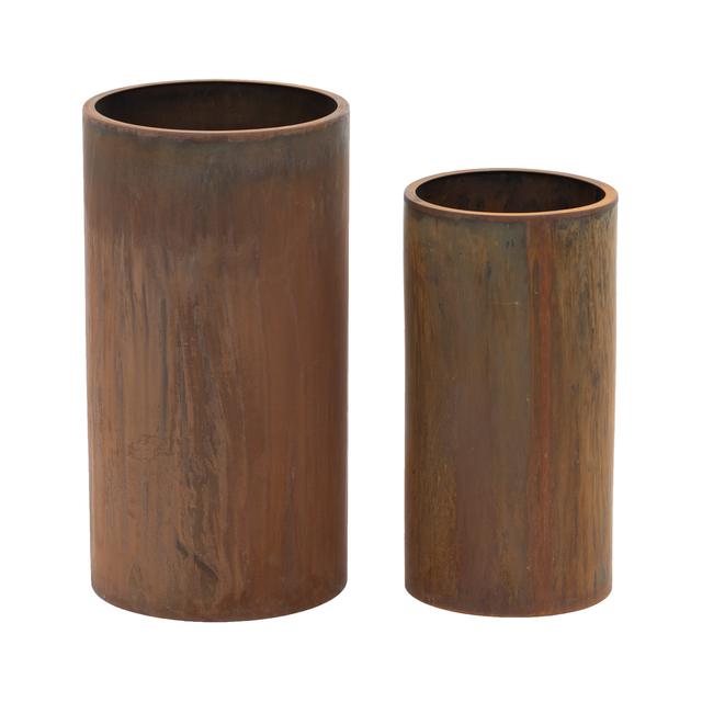 Ghiveci - set de 2 - oțel Corten - rotund - roșu ruginiu - Royal Catering on Productcaster.