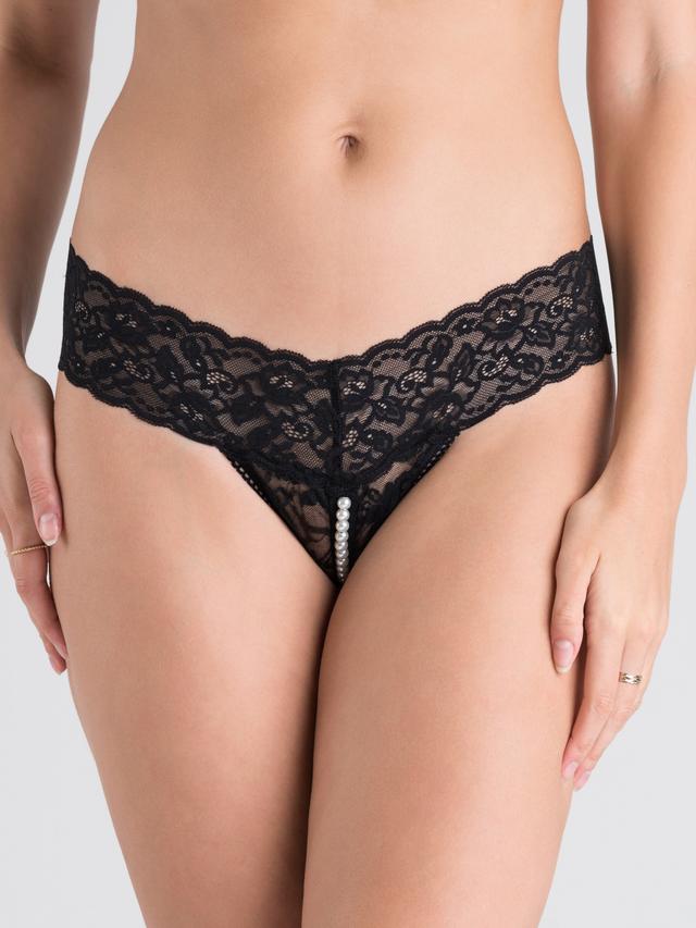 Lovehoney Crotchless Pearl Thong - S / M - Black on Productcaster.