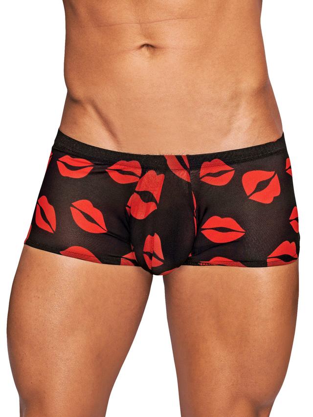 Male Power Lipstick Kisses Boxer Shorts - XL - Black on Productcaster.