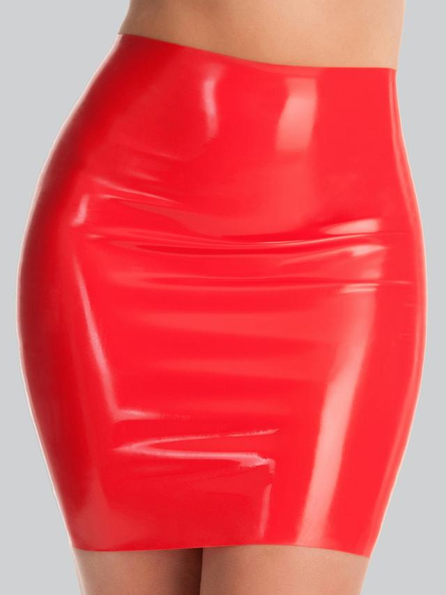 Rubber Girl Latex Retro High Waisted Mini Skirt - Medium - Red on Productcaster.