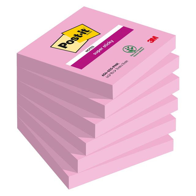 Notes couleurs Super Sticky Post-it 76 x 76 mm - bloc de 90 feuilles - Rose - Lot de 6 on Productcaster.