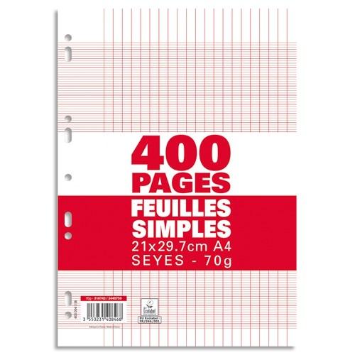 Sachet de 400 pages copies simples grand format A4 grands carreaux Seyès 70g perforées - Lot de 5 - Produit neutre on Productcaster.