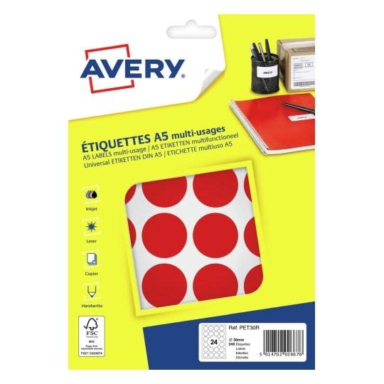 Sachet de 240 pastilles Ø30 mm. Imprimables. Coloris Rouge. - Lot de 7 - Avery on Productcaster.