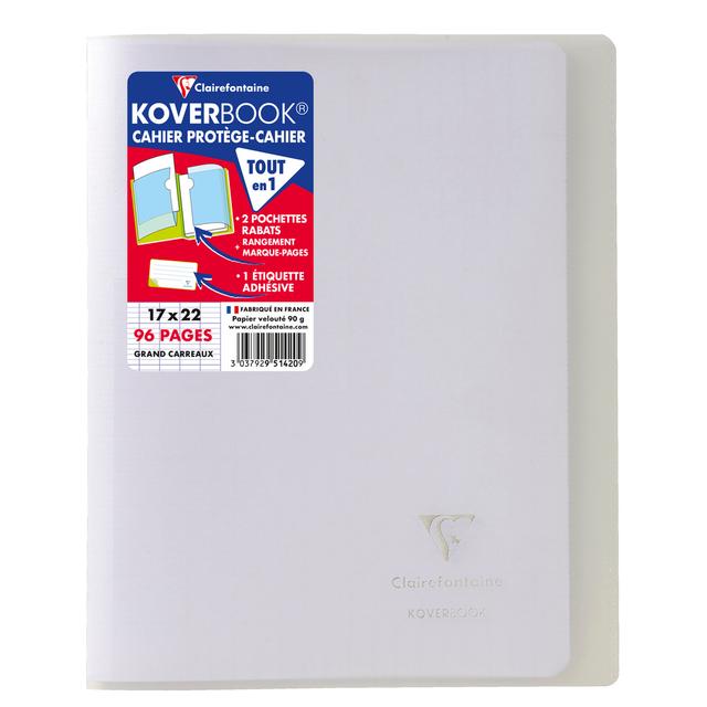 Cahier piqué Koverbook 17x22cm 96 pages grands carreaux couverture polypropylène transparent - Incolore - Lot de 10 - Clairefontaine on Productcaster.