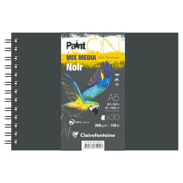 PaintON Noir carnet spiralé 30F A5 250g - Lot de 2 - Clairefontaine on Productcaster.